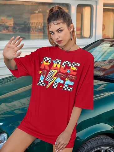 Racing Shirt Women Race Day Cars Shirts Checkered Flag Tees Start Your Engines Apparel Causal Graphic Short Sleeve Top in Saudi Arabia