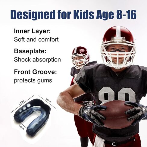 Kids Sports Mouthguard Football Mouth Guard, 2 Pack with Case and Strap Mouth Guard Football, 1.7 x 1.96 inches, for Boxing, Basketball, Hockey, Ages 4-7 in Saudi Arabia