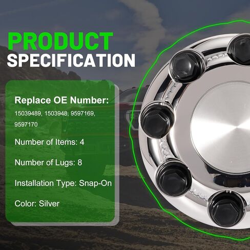 4pcs Crote Wheel Center Caps (الفضة اللامعة) 8 العروات ، متوافقة مع 1998-2013 Chevy Silverado Avalanche Suburban & GMC Sierra Yukon 1500 2500 3500 16 "RIM HUB COVER ، استبدل 15039489 15039488 in Kuwait