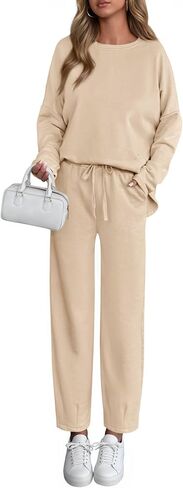 Prettygarden Womens 2 قطعة مطابقة مجموعات صالة 2025 خريف الأكمام طويلة قوارب العرق سدود الجبال الجيوب الجيوب in Saudi Arabia