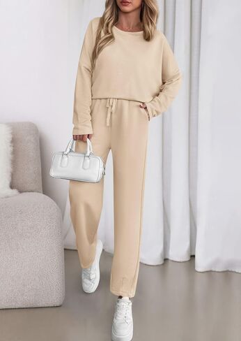 Prettygarden Womens 2 قطعة مطابقة مجموعات صالة 2025 خريف الأكمام طويلة قوارب العرق سدود الجبال الجيوب الجيوب in Saudi Arabia