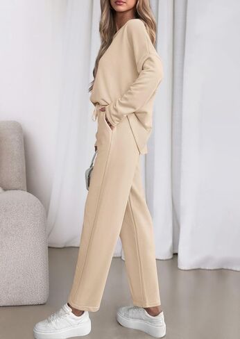 Prettygarden Womens 2 قطعة مطابقة مجموعات صالة 2025 خريف الأكمام طويلة قوارب العرق سدود الجبال الجيوب الجيوب in Saudi Arabia