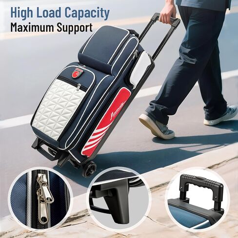MANUEKLEAR 3 Ball Bowling Bags with Wheels, Bowling Ball Bag 3 Ball Roller with Accessory Pockets and Shoe Compartment in Kuwait