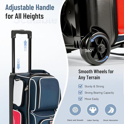 MANUEKLEAR 3 Ball Bowling Bags with Wheels, Bowling Ball Bag 3 Ball Roller with Accessory Pockets and Shoe Compartment in Kuwait