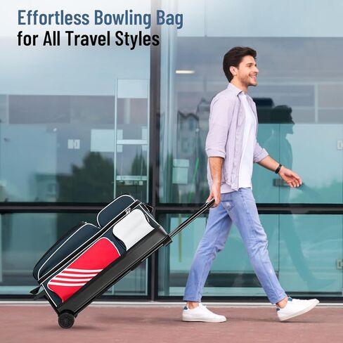 MANUEKLEAR 3 Ball Bowling Bags with Wheels, Bowling Ball Bag 3 Ball Roller with Accessory Pockets and Shoe Compartment in Kuwait