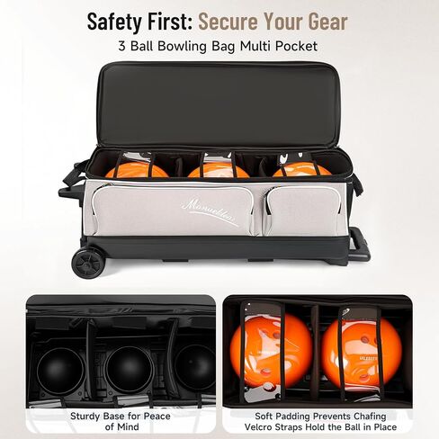 Manueklear 3 Ball Bowling Facs with Wheels ، Bowling Ball Bag 3 Ball Ball with Coptory Pockets and Soiptment in Kuwait