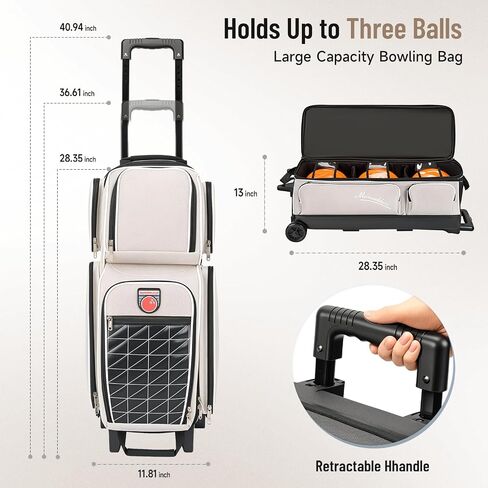 Manueklear 3 Ball Bowling Facs with Wheels ، Bowling Ball Bag 3 Ball Ball with Coptory Pockets and Soiptment in Kuwait