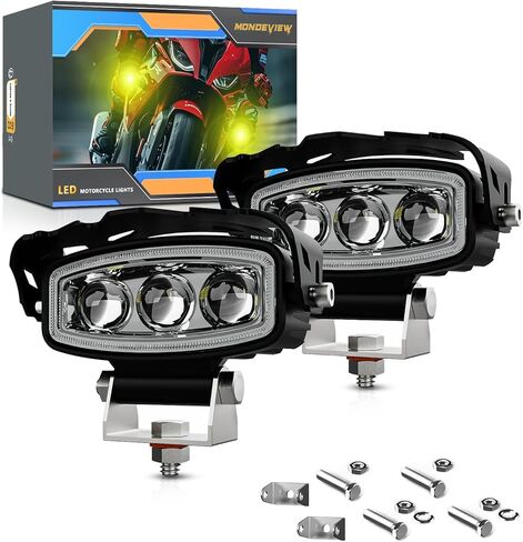 Mondeview دراجة نارية أدوات دافعة الأضواء LED LED LED ، حزمة منخفضة منخفضة ، مقاومة للماء ، متوافقة مع قارب SUV Truck Truck Truck ATV ، 2 PCS in Kuwait