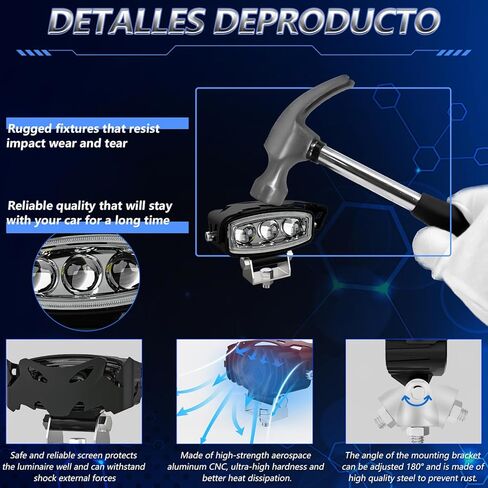 Mondeview دراجة نارية أدوات دافعة الأضواء LED LED LED ، حزمة منخفضة منخفضة ، مقاومة للماء ، متوافقة مع قارب SUV Truck Truck Truck ATV ، 2 PCS in Kuwait