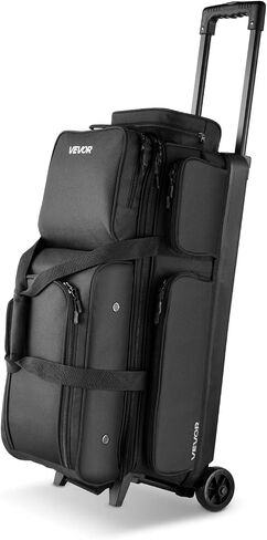 VEVOR Bowling Ball Bag, 3 Ball Double Roller Bowling Bag with Wheels, Featuring a Separate Compartment for Shoes (Up To US Size 16) & Oversized Accessory Pocket, Retractable Handle Extends to 41.34 in in Saudi Arabia