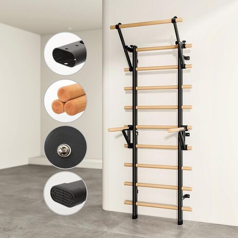 DHT Wood Stall Bar, Swedish Ladder Suspension Trainer with 9 Strategic Rods, for Home, Gym, School and Clinics, Black in Saudi Arabia
