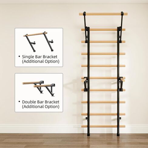 DHT Wood Stall Bar, Swedish Ladder Suspension Trainer with 9 Strategic Rods, for Home, Gym, School and Clinics, Black in Saudi Arabia