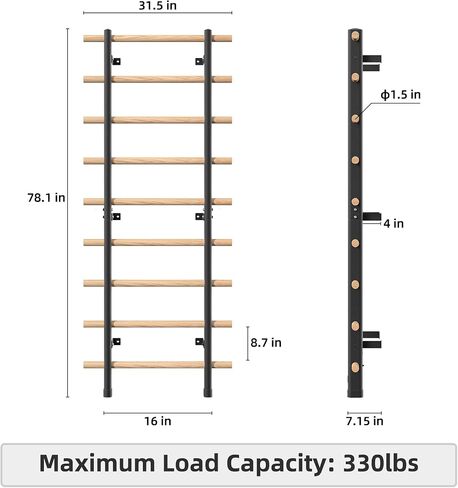 DHT Wood Stall Bar, Swedish Ladder Suspension Trainer with 9 Strategic Rods, for Home, Gym, School and Clinics, Black in Saudi Arabia