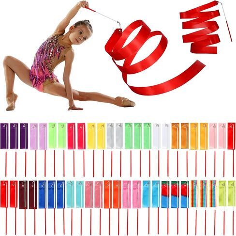 Yilloog 50 PCS RIBBON Dancing Wands Party Favors ، 78.7 بوصة للجمباز الفني لافتات الشريط in Kuwait