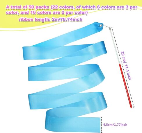 Yilloog 50 PCS RIBBON Dancing Wands Party Favors ، 78.7 بوصة للجمباز الفني لافتات الشريط in Kuwait