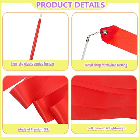 Yilloog 50 PCS RIBBON Dancing Wands Party Favors ، 78.7 بوصة للجمباز الفني لافتات الشريط in Kuwait