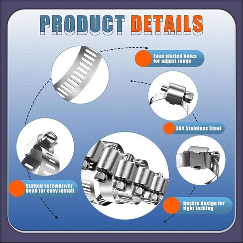 مجموعة تشكيلات المشابك خرطوم ، 20pcs 1/4 ''-1-1/2 '' (6-38 مم) مشبك أنابيب الصلب غير القابل للصدأ ، مشبك أنبوب تروس الدودة القابل للتعديل للسيارات ، السباكة ، الغسالة ، الميكانيكية in Saudi Arabia