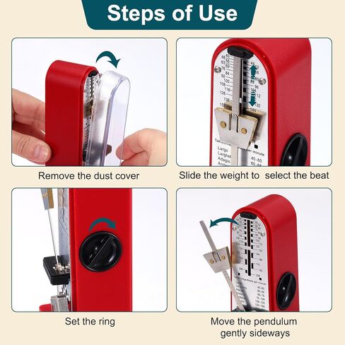 MECCANIXITY Mini Mechanical Metronome,High Accuracy Professional Musical Timer Universal Metronome for Piano Guitar Violin Ukulele Player,Red in Saudi Arabia