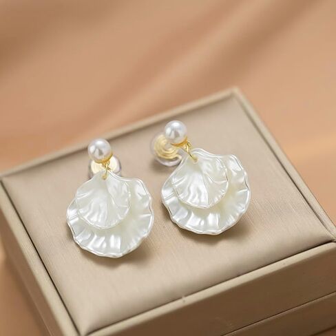 Pearl Earrings for Women，18K Gold Plated Clip-On Earrings, Lightweight Jewelry for Non-Pierced Ears, Elegant Accessories for Women, Ideal for Everyday & Special Occasions (Clip-On Pearl Earrings) in Saudi Arabia