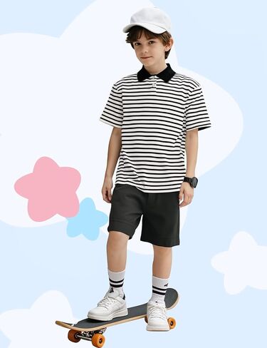 COZYPOIN Kids Boys Girls T Shirt Polo Striped School Uniform Short Sleeve Shirts Summer Button Collared Tops, 5-14 Years in Saudi Arabia