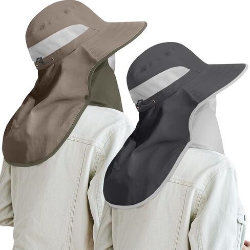 2 حزمة نساء في الهواء الطلق قبعة شمس واسعة مع رفرف وجه الرقبة ، UPF 50 حماية الصيد قبعات عمل حديقة العمل مع ذيل الحصان in Kuwait