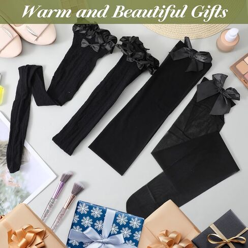 2 Pairs White Thigh High Stockings Lace Satin Bow Stockings Women Tight Hosiery Over Knee Long Stocking in Saudi Arabia