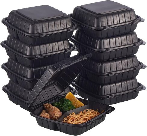8x8 3-COMPARTMENT 50 عبوة البلاستيك البطلينوس تناول الطعام في الغذاء صواني الغذاء الثقيلة توغو قابلة للتصرف في صندوق التعبئة والتغليف الحاويات المقصورة مع غطاء مضى آمن (فولنج سابقًا) in Kuwait