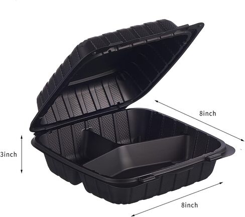 8x8 3-COMPARTMENT 50 عبوة البلاستيك البطلينوس تناول الطعام في الغذاء صواني الغذاء الثقيلة توغو قابلة للتصرف في صندوق التعبئة والتغليف الحاويات المقصورة مع غطاء مضى آمن (فولنج سابقًا) in Kuwait