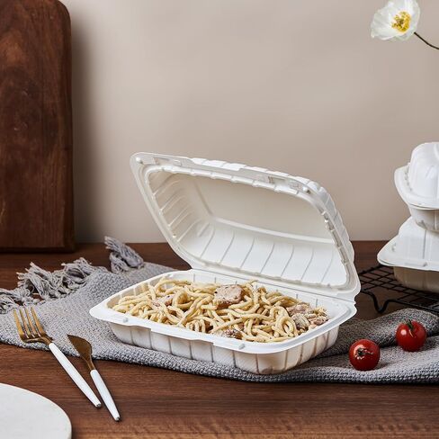 8x8 3-COMPARTMENT 50 عبوة البلاستيك البطلينوس تناول الطعام في الغذاء صواني الغذاء الثقيلة توغو قابلة للتصرف في صندوق التعبئة والتغليف الحاويات المقصورة مع غطاء مضى آمن (فولنج سابقًا) in Kuwait