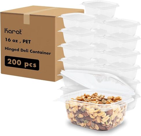 Karat [8oz -200 CT Pet Beats مفصلية مع الأغطية ، لسلطات المعكرونة ، والفواكه ، وجوانب الأطعمة اللذيذة ، وإعداد الوجبات المنزلية - حاويات طعام بلاستيكية واضحة ، قم بإخراج الحاويات in Saudi Arabia