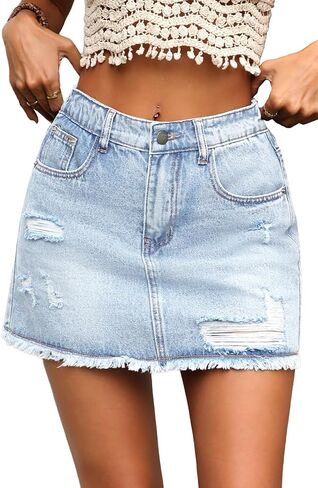 ELLEVEN Ripped Denim Mini Skort for Women,Y2k Raw Hem Jean Skort Skirts with Pockets in Saudi Arabia