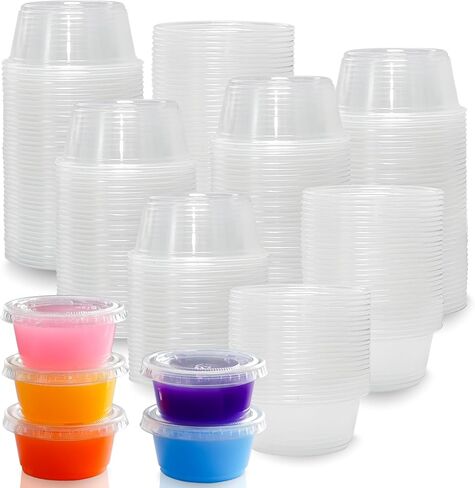 2oz crystal jello طلقة الكؤوس مع الأغطية 100 مجموعة ، وسرقة تسرب وفريزر آمنة وجبة صغيرة من الكؤوس البلاستيك جزء من صلصة الحلوى السلطة Souffle ، وأكواب تخزين الطعام لرحلات حفلات الغداء in Kuwait