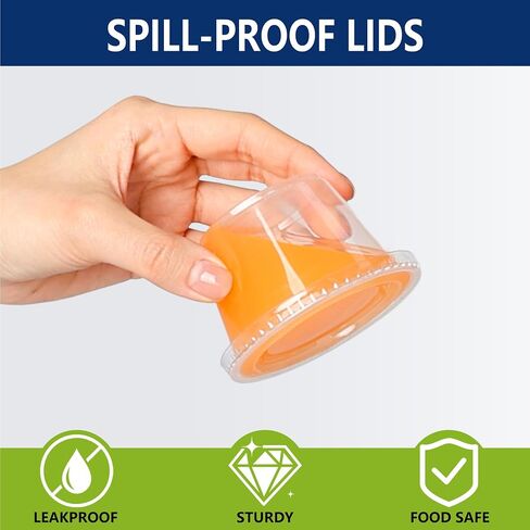 2oz crystal jello طلقة الكؤوس مع الأغطية 100 مجموعة ، وسرقة تسرب وفريزر آمنة وجبة صغيرة من الكؤوس البلاستيك جزء من صلصة الحلوى السلطة Souffle ، وأكواب تخزين الطعام لرحلات حفلات الغداء in Kuwait