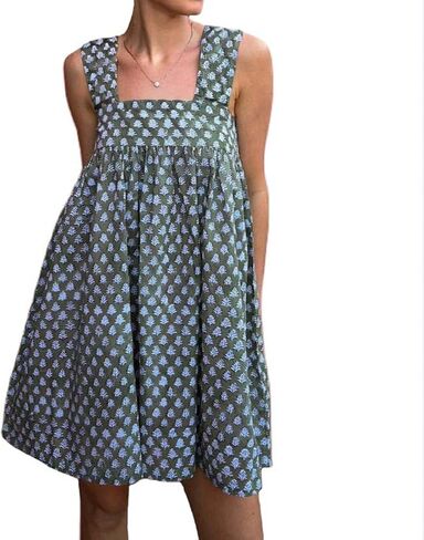 Women Tie Shoulder Mini Dress Floral Ruffle Babydoll Dress Boho Square Neck Sundress Cute Summer Dresses in Saudi Arabia