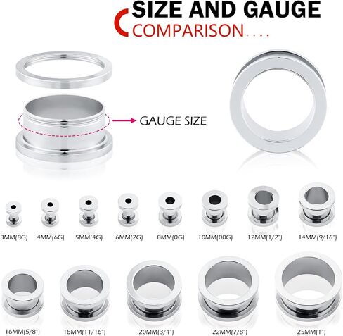 YOFANST 6PCS Ear Gauges Plugs Ear Tunnels Stainless Steel Body Piercing Plugs Ear Stretcher Expander Plugs 8G-1'' 3-25MM in Saudi Arabia