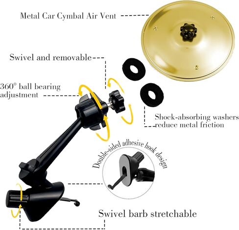 2025 New Car Cymbal Air Vent Crash Dash Board Cymbal Drum Symbol Dashboard Drums Mini Mount Drumming Music Mounted Tiny Clip Attachment Set Attaches Small Stand Splash Instrument Drumset Kit (Gold) in Saudi Arabia