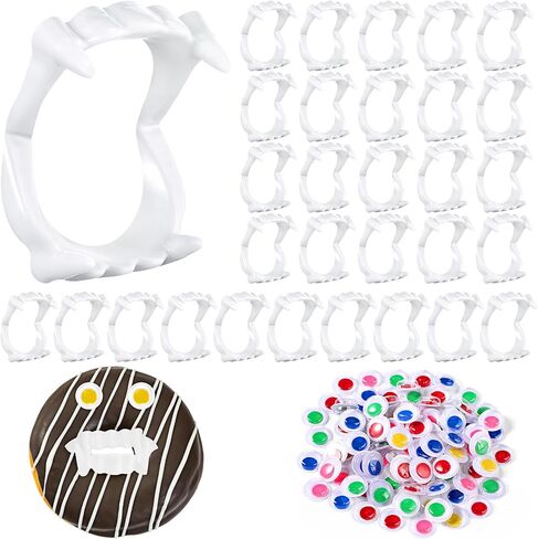 Hungdao 150 Pcs Halloween Plastic Vampire Teeth Vampire Fangs Including 100 Pcs Plastic Eye and 50 Dentures Fake Werewolf Teeth for DIY Dessert Donut Decoration Masquerade Party(Glow in The Dark) in Saudi Arabia
