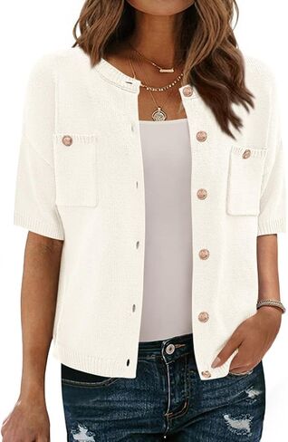 BTFBM Short Sleeve Cardigans for Women Button Up Sweaters Y2k Spring Summer 2025 Crew Neck Business Casual Work Clothes in Saudi Arabia