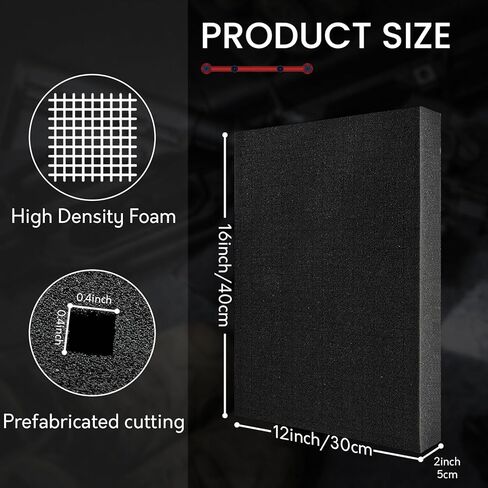 16x12x2in Precut Gun Case Foam Inserts 4Pack, High-Density Black Foam Padding Customizable Padding for Gun Parts, Toolboxes, Camera Bags & Precision Equipment Protection in Saudi Arabia