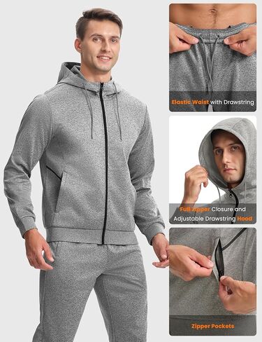 Basudam للرجال المسارات العرقات العرقات وضع هوديي سترة الكامل على السراويل الرياضية للرجال مع جيوب السوستة in Kuwait