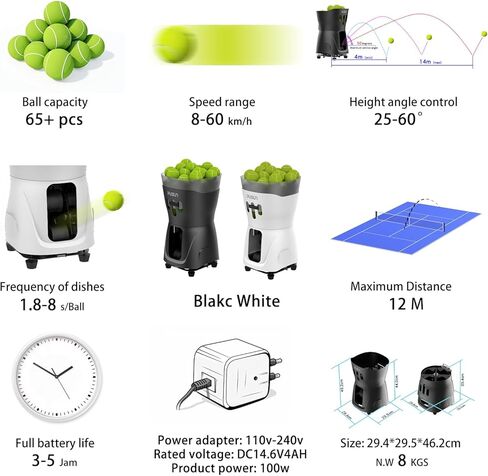 PT MINI PRO Tennis Ball Machine Portable Lightweight Rechargeable Battery Automatic Oscillation Spin Control Remote/APP Suitable for Beginners in Saudi Arabia