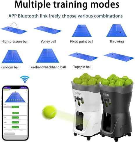 PT MINI PRO Tennis Ball Machine Portable Lightweight Rechargeable Battery Automatic Oscillation Spin Control Remote/APP Suitable for Beginners in Saudi Arabia