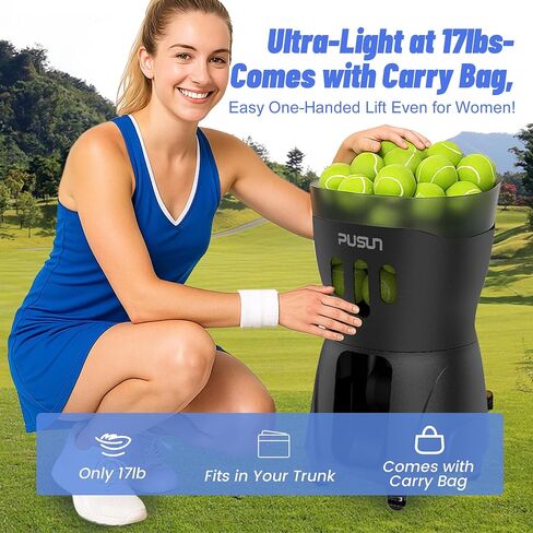 PT-Mini Pro Tennis Ball Machine, 65-Ball Capacity, Portable 17 lb Design, App & Remote Controlled, 3–12 mph Speed, 5-Point Horizontal Random – for Beginners & Light Practice in Saudi Arabia