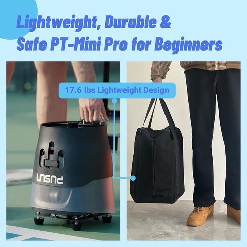 PT-Mini Pro Tennis Ball Machine, 65-Ball Capacity, Portable 17 lb Design, App & Remote Controlled, 3–12 mph Speed, 5-Point Horizontal Random – for Beginners & Light Practice in Saudi Arabia