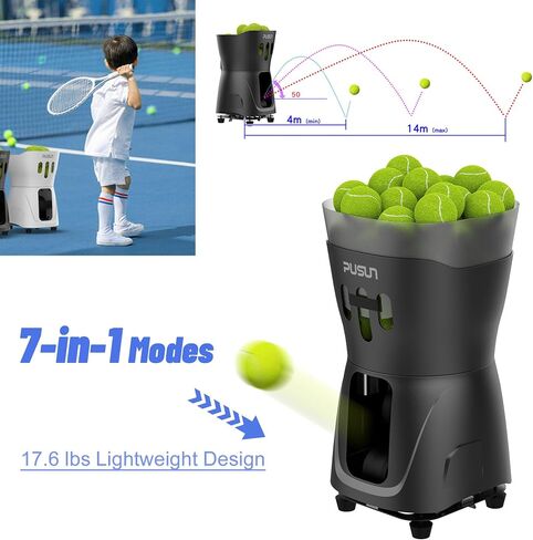 PT-Mini Pro Tennis Ball Machine, 65-Ball Capacity, Portable 17 lb Design, App & Remote Controlled, 3–12 mph Speed, 5-Point Horizontal Random – for Beginners & Light Practice in Saudi Arabia