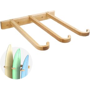 Wooden Triple Surfboard Rack, Wall Mount Vertical Display Holder for Longboards, Shortboards, Snowboards, and Wakeboards, Heavy Duty Solid Wood Storage for Home, Garage, or Commercial Use in Saudi Arabia