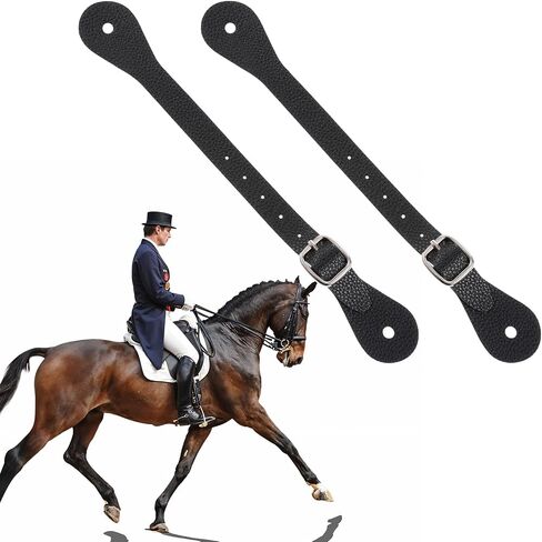 2 Pcs Leather Spurs for Cowboy Boots, 10 Inches Adjustabl Spur Straps with 6 Holes for Western Men and Women's Boots Equipment Bull Riding Spurs Horse Riding Accessories - Black in Saudi Arabia
