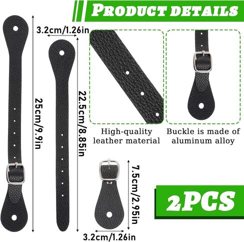 2 Pcs Leather Spurs for Cowboy Boots, 10 Inches Adjustabl Spur Straps with 6 Holes for Western Men and Women's Boots Equipment Bull Riding Spurs Horse Riding Accessories - Black in Saudi Arabia