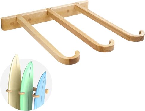 Wooden Triple Surfboard Rack, Wall Mount Vertical Display Holder for Longboards, Shortboards, Snowboards, and Wakeboards, Heavy Duty Solid Wood Storage for Home, Garage, or Commercial Use in Saudi Arabia