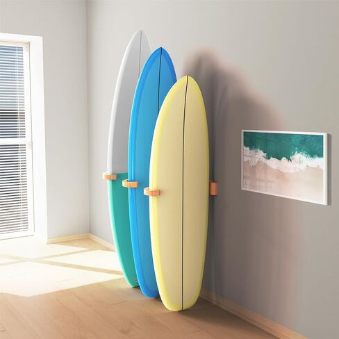 Wooden Triple Surfboard Rack, Wall Mount Vertical Display Holder for Longboards, Shortboards, Snowboards, and Wakeboards, Heavy Duty Solid Wood Storage for Home, Garage, or Commercial Use in Saudi Arabia